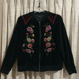 Torrid Black Velour Embroidered Bomber Jacket - 1X